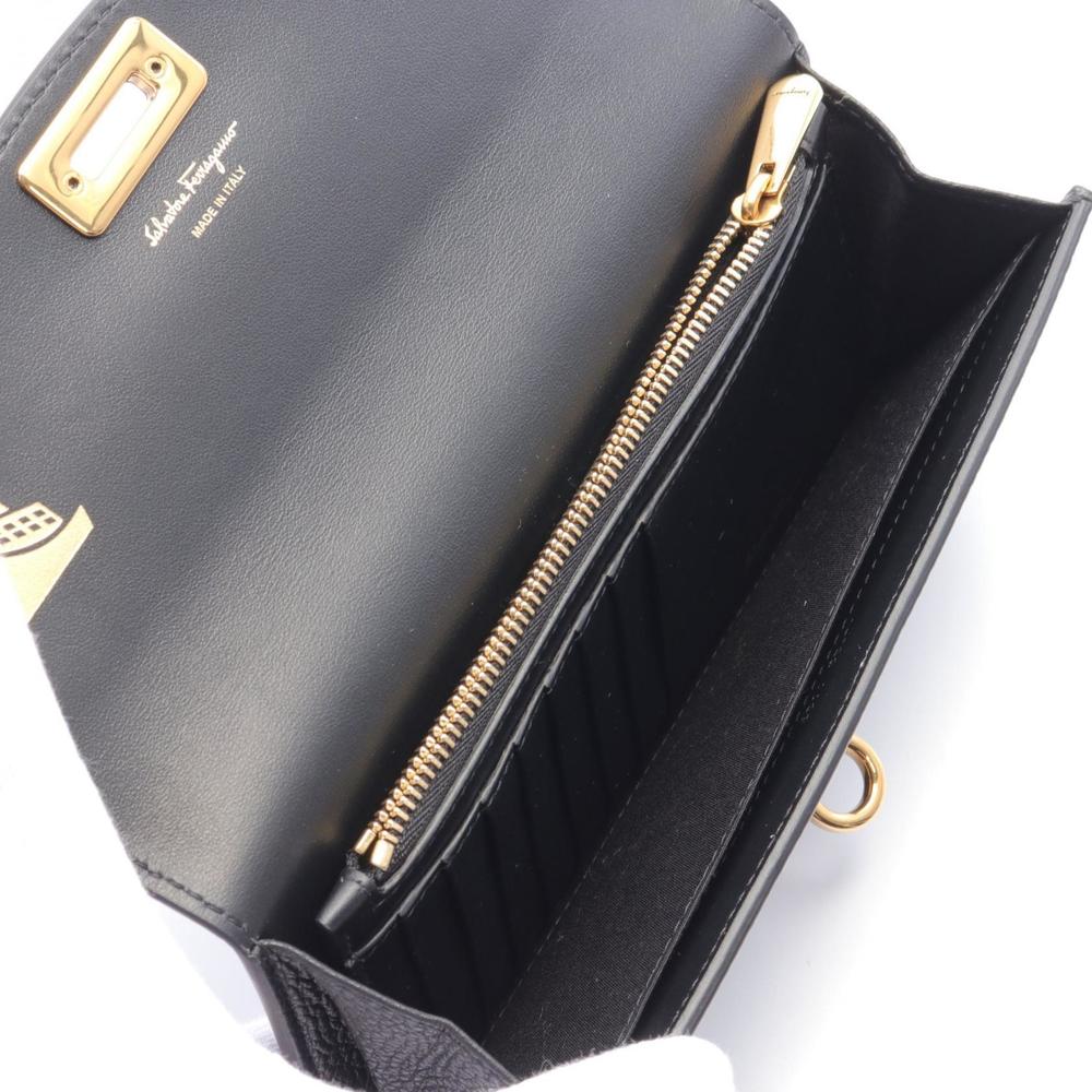 Salvatore Ferragamo Gancini Bifold Long Wallet Leather Black - Picture 3 of 6